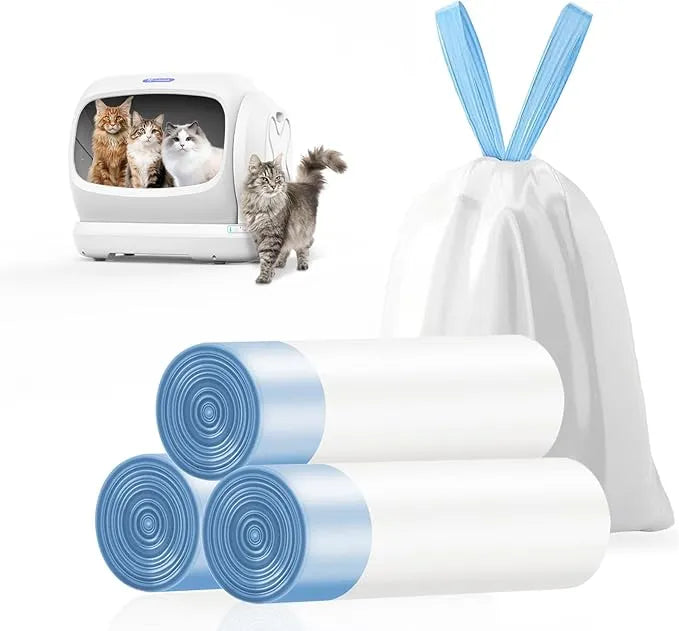 Cat Litter Bags, 60 Pack Durable Drawstring Litter Box Liners for Robotail C32/C42 Self Cleaning Cat Litter Box, Replacement bags for Self-Cleaning Litter Boxes - 3 Rolls