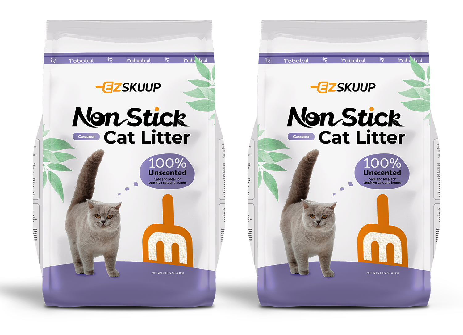EZSKUUP Non-Stick Cassava Cat Litter 9Lb/4.1kg (Compatible with Robotail Automatic Litter Box C32)