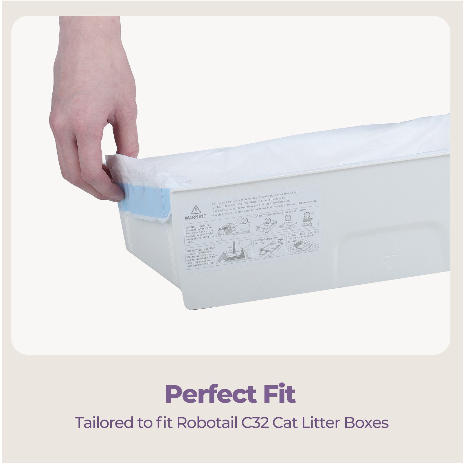Cat Litter Bags, 60 Pack Durable Drawstring Litter Box Liners for Robotail C32/C42 Self Cleaning Cat Litter Box, Replacement bags for Self-Cleaning Litter Boxes - 3 Rolls