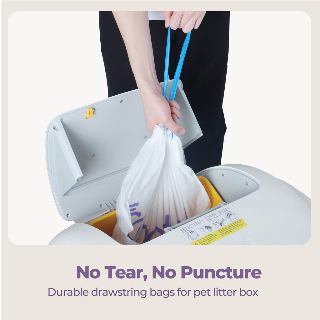 Cat Litter Bags, 60 Pack Durable Drawstring Litter Box Liners for Robotail C32/C42 Self Cleaning Cat Litter Box, Replacement bags for Self-Cleaning Litter Boxes - 3 Rolls