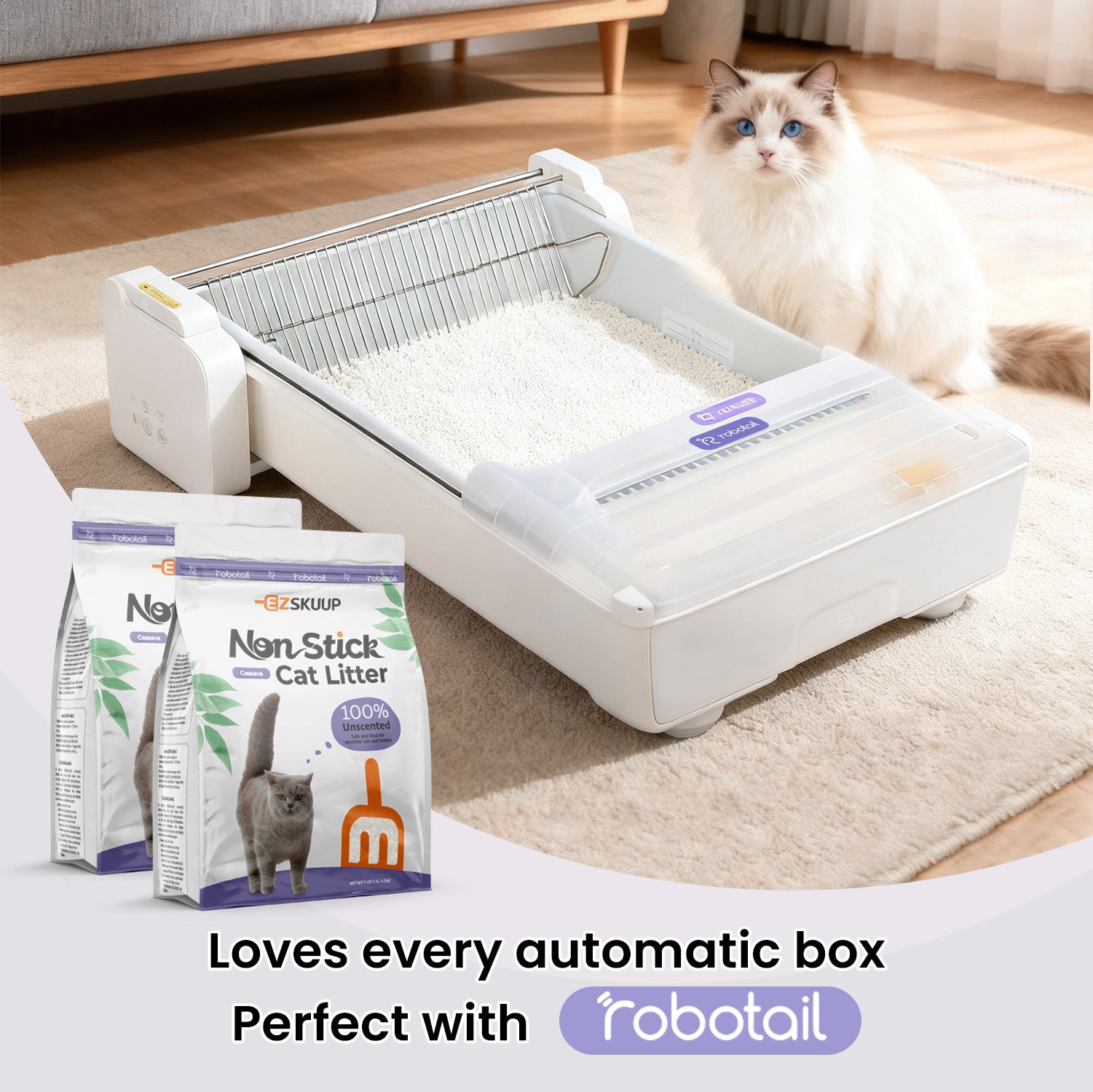 EZSKUUP Non-Stick Cassava Cat Litter 9Lb/4.1kg (Compatible with Robotail Automatic Litter Box C32)